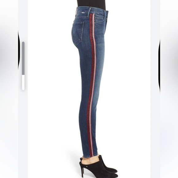 MOTHER High Waisted Looker Jeans Sz 26 Here Kitty Kitty Glitter Racer - Picture 5 of 12